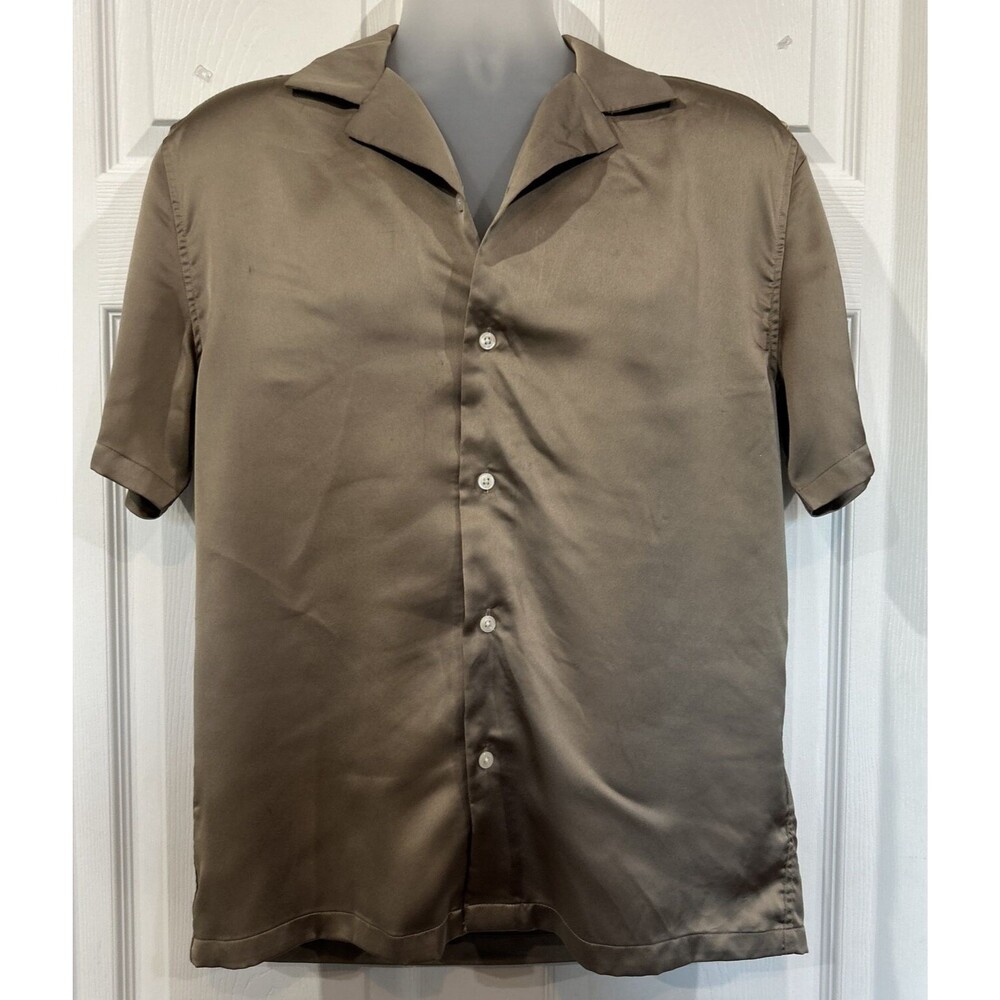 Abercrombie & Fitch Men's S Bronze Satiny Button Front Camp Shirt Untucked